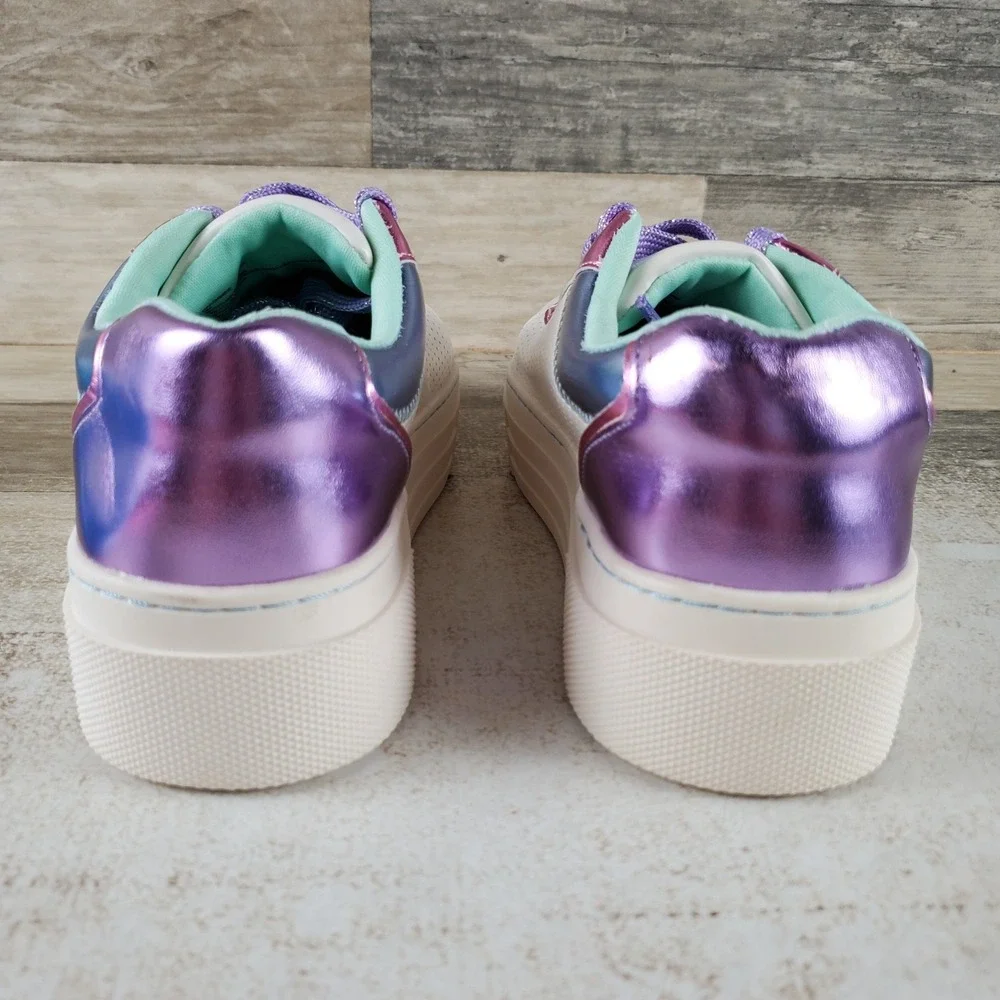 Steve Madden Maggiee Kids Girls Sz 3 White Metallic Purple Leather Sneakers